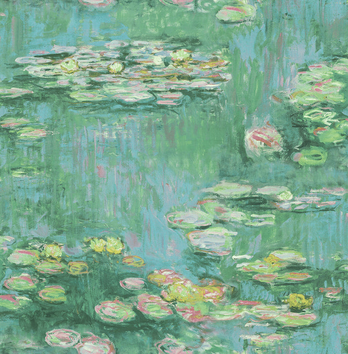 Seabrook Designs Lily Pads Gold, Green, And Pink Wallpaper FI71504