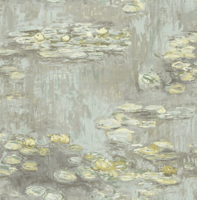 Seabrook Designs Lily Pads Gray, Powder Blue, And Gold Wallpaper Sample FI71507