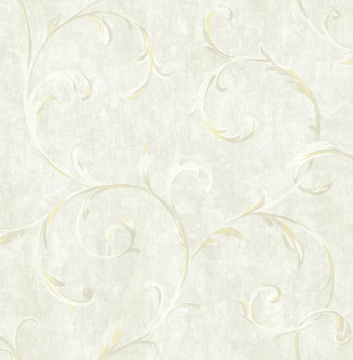 Seabrook Designs Scroll Metallic Gold And Beige Wallpaper Sample FI71602