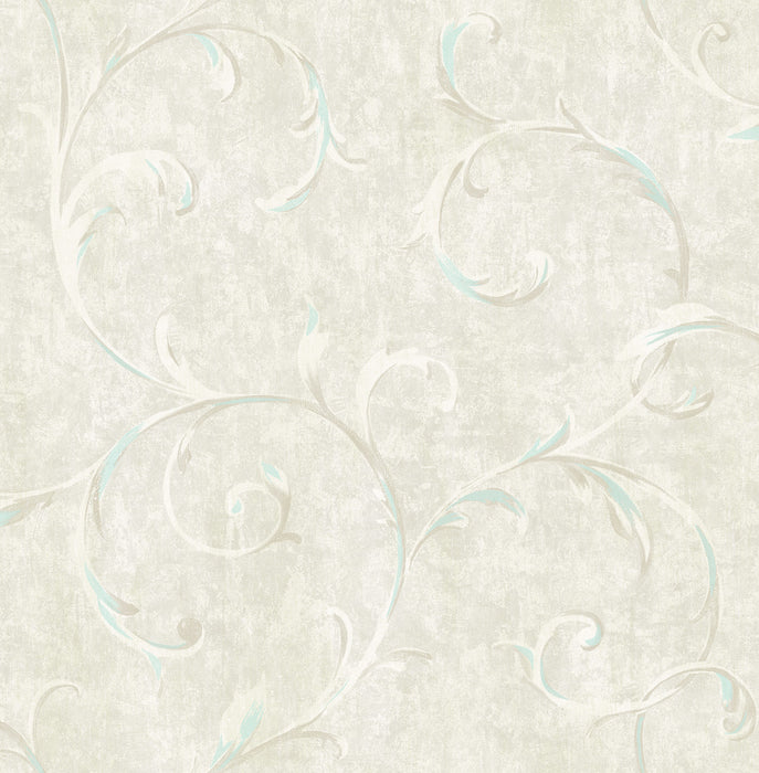 Seabrook Designs Scroll Metallic Baby Blue And Grey Wallpaper Sample FI71604