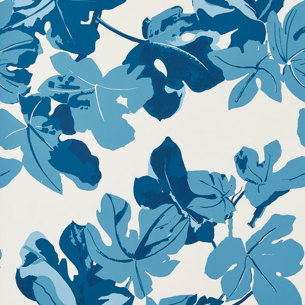 Peter Dunham Fig Leaf Blue On White Wallpaper Sample 151FIG08