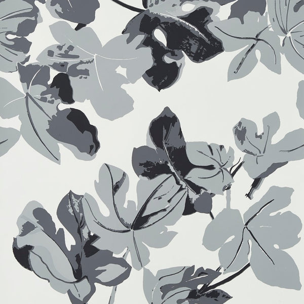 Peter Dunham Fig Leaf Gray On White Wallpaper Sample 151FIG09