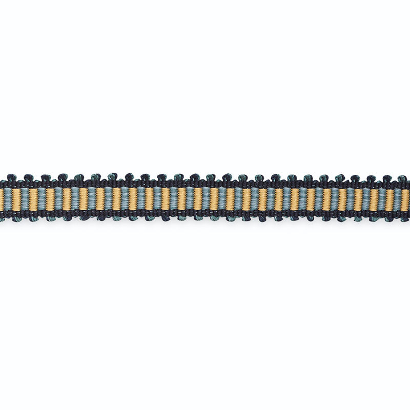 Schumacher Kim Gimp Slk W/Picot Edge 1/2" Gold/Indigo/Navy Trim G520-3