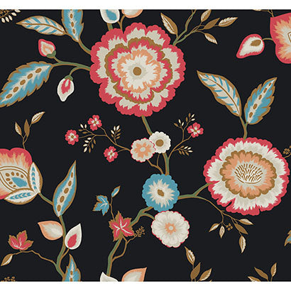 York Dahlia Blooms Black & Pink Metallic Wallpaper GO8232