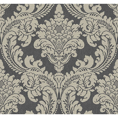 York Tapestry Damask Dark Grey Wallpaper GR6022