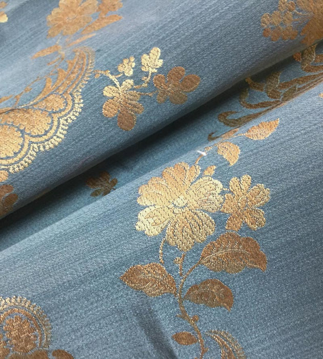 Lelievre Lampas Surcouf Bleu Fabric Sample H0 00034030