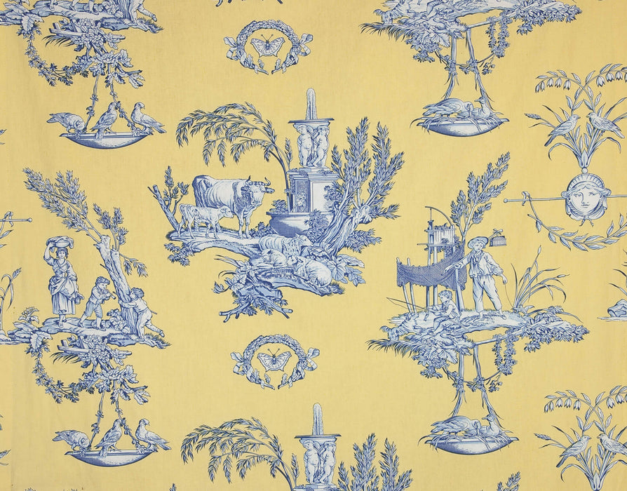 Braquenie L'Oiseleur Bleu Fond Jaune Fabric Sample B727A003