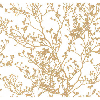 York Budding Branch Silhouette White & Gold Wallpaper HC7516