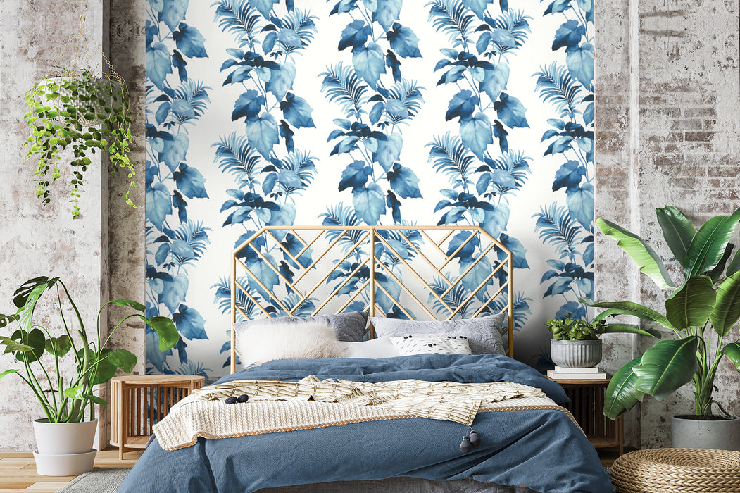 Seabrook Designs Leaf Stripe Olympic Blue Wallpaper Sample HG10002