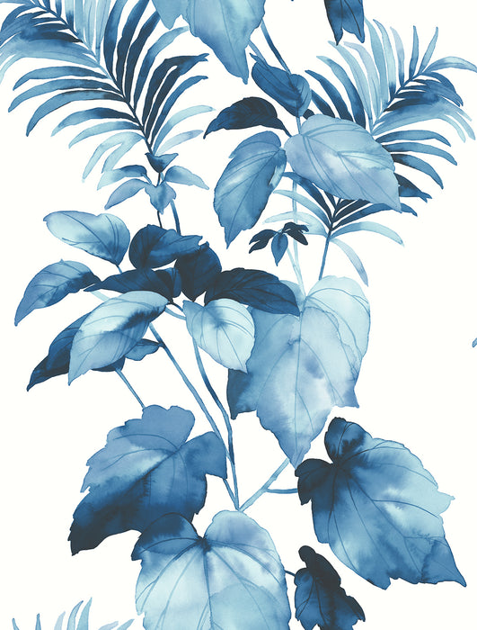 Seabrook Designs Leaf Stripe Olympic Blue Wallpaper Sample HG10002