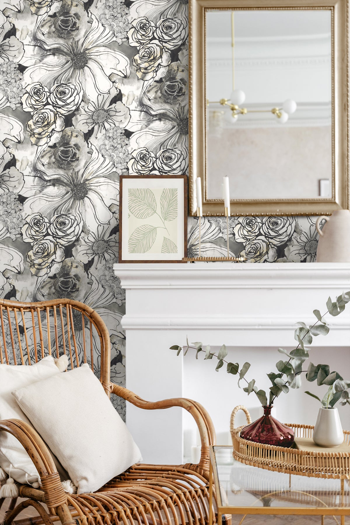 Seabrook Designs Ink Rose Onyx Wallpaper HG10100