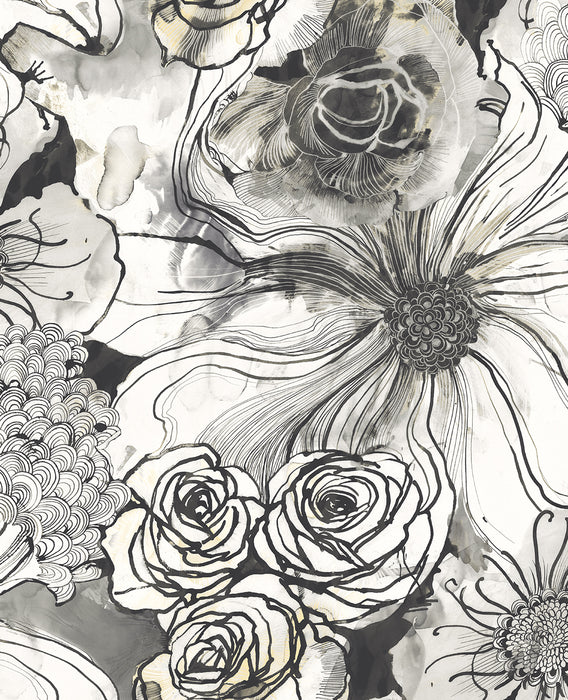 Seabrook Designs Ink Rose Onyx Wallpaper HG10100