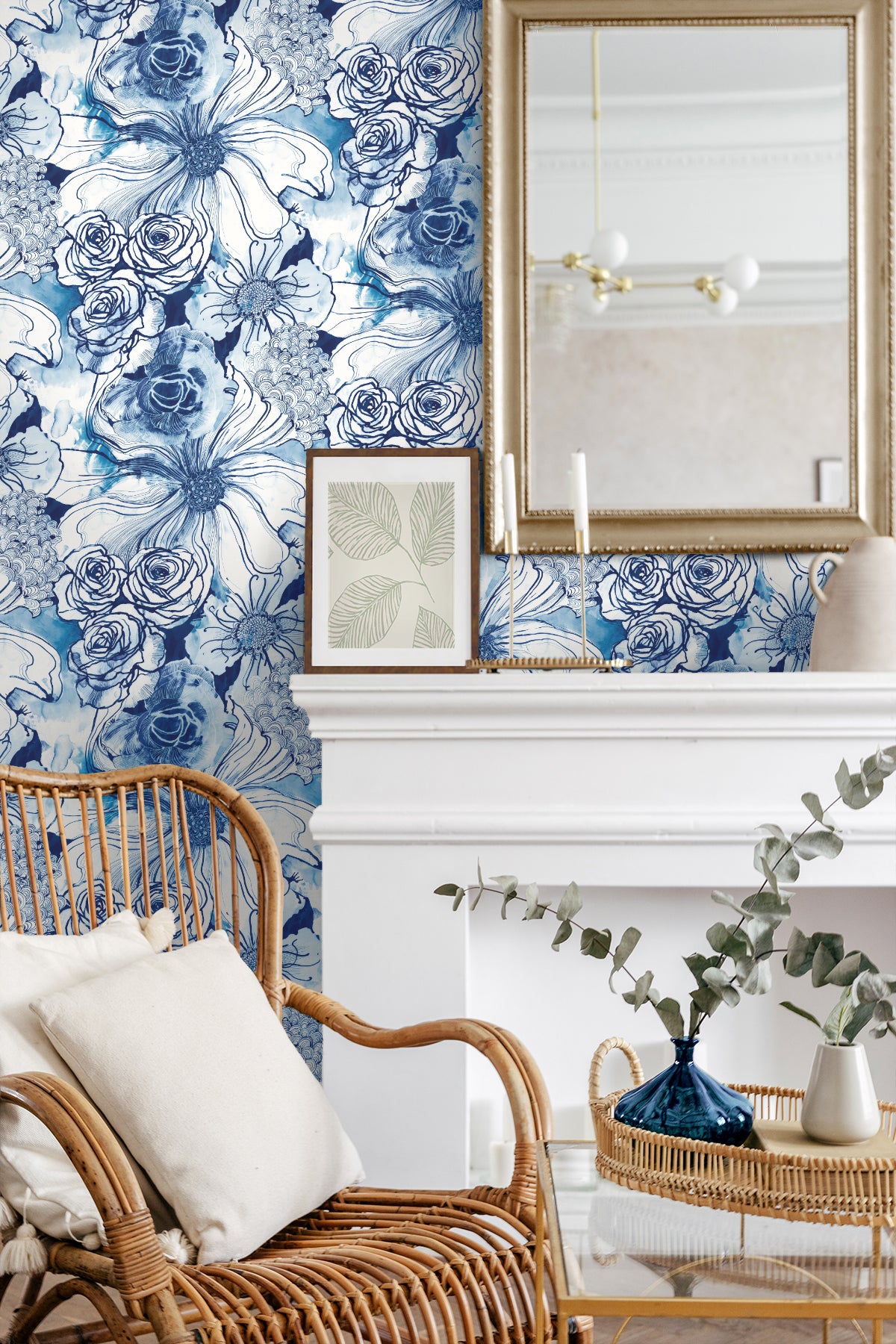 Seabrook Designs Ink Rose Celtic Blue Wallpaper HG10102