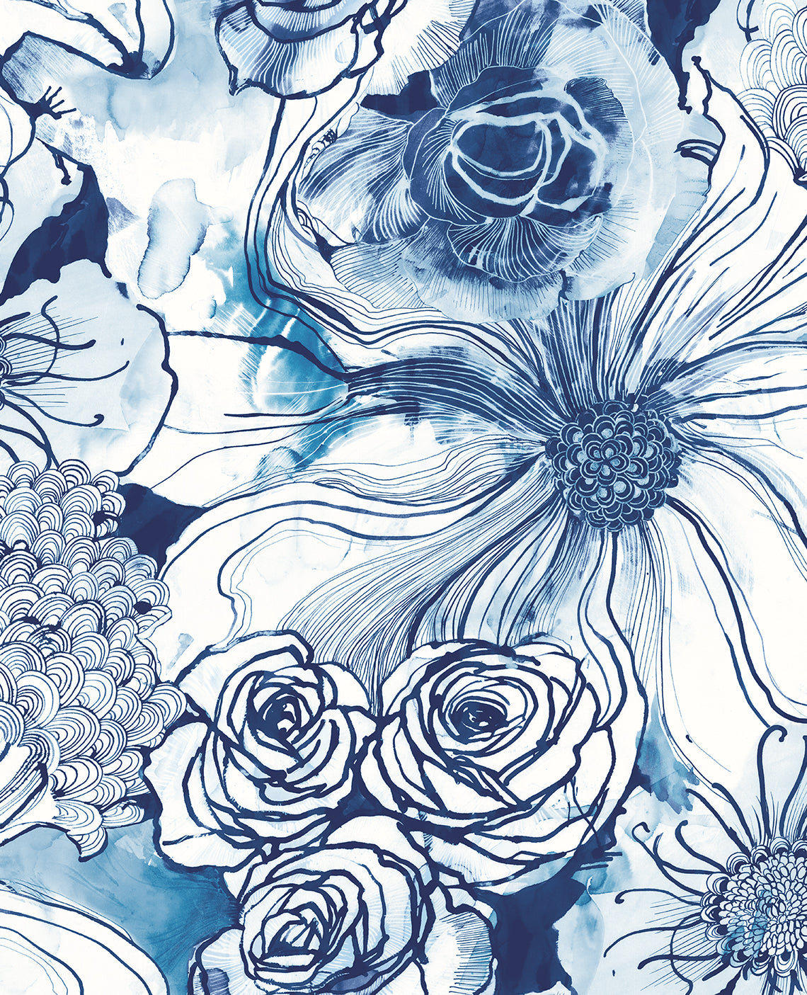 Seabrook Designs Ink Rose Celtic Blue Wallpaper HG10102