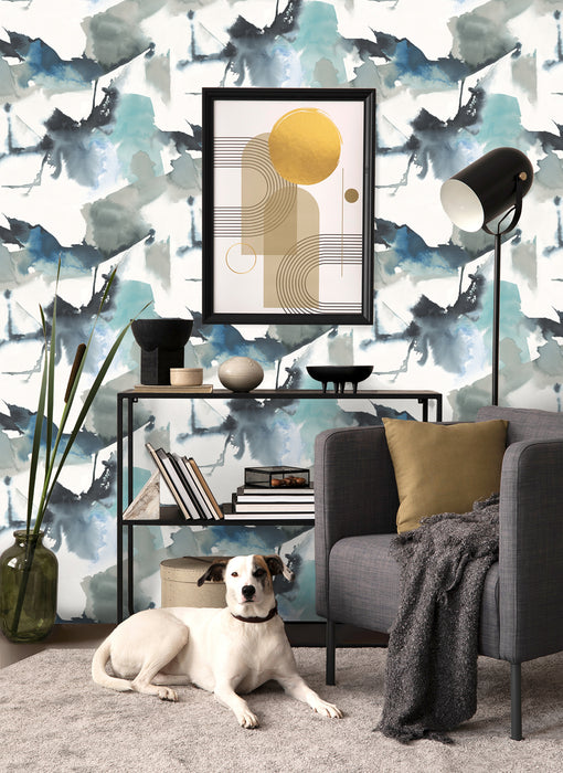 Seabrook Designs Watercolor Block Blue Lagoon Wallpaper Sample HG10202