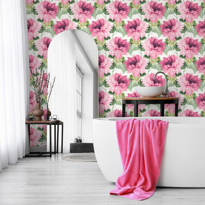 Seabrook Designs Watercolor Floral Cerise Pink & Evergreen Wallpaper HG10301