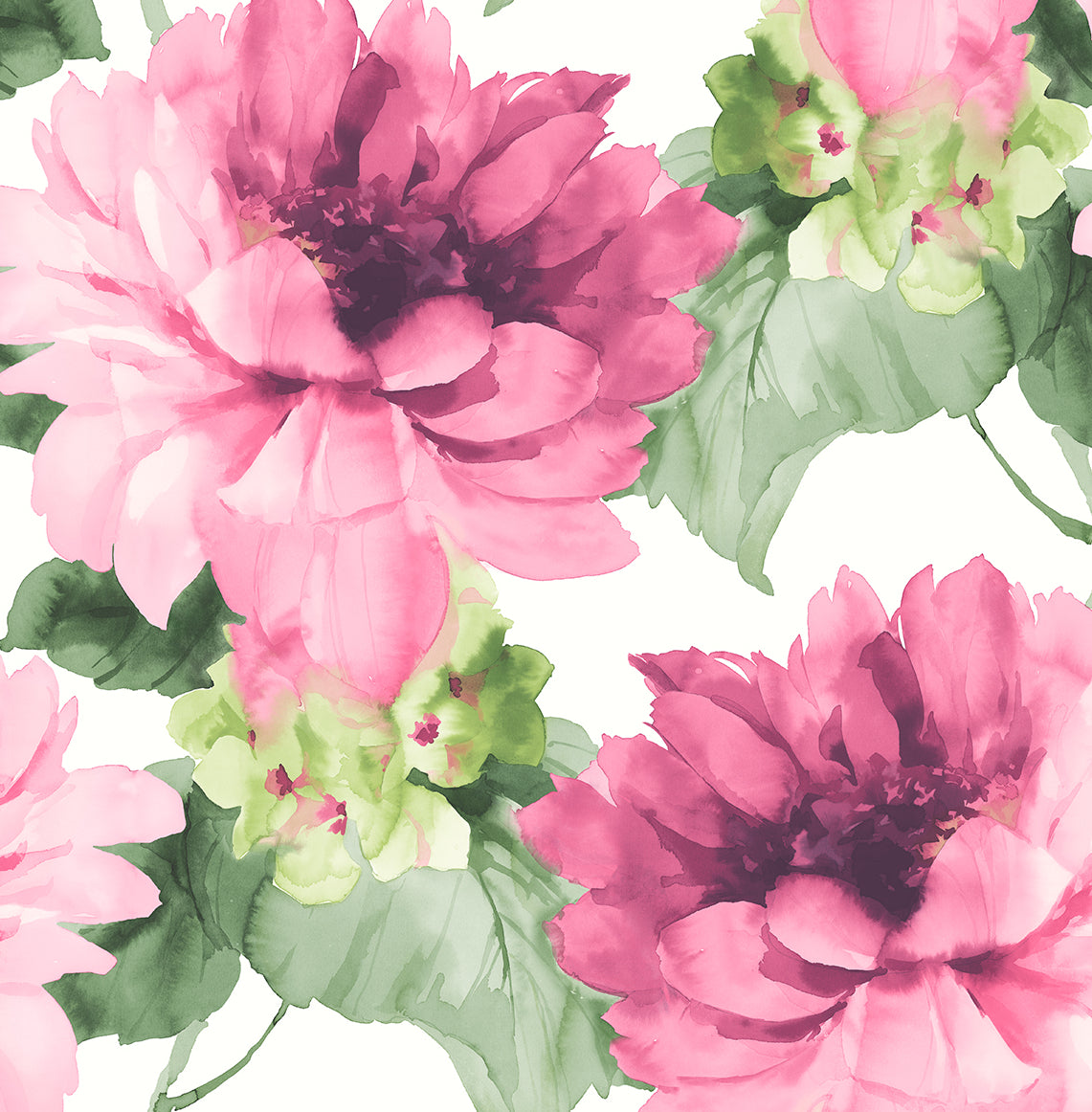 Seabrook Designs Watercolor Floral Cerise Pink & Evergreen Wallpaper HG10301