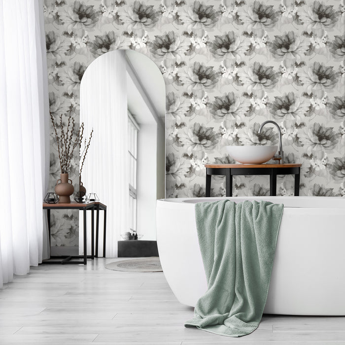 Seabrook Designs Watercolor Floral Ash & Metallic Silver Wallpaper HG10308