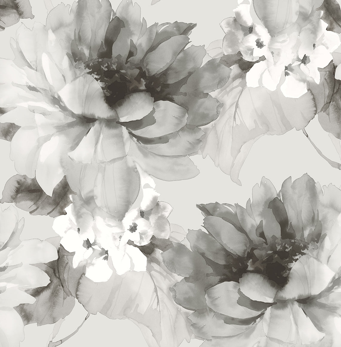 Seabrook Designs Watercolor Floral Ash & Metallic Silver Wallpaper Sample HG10308