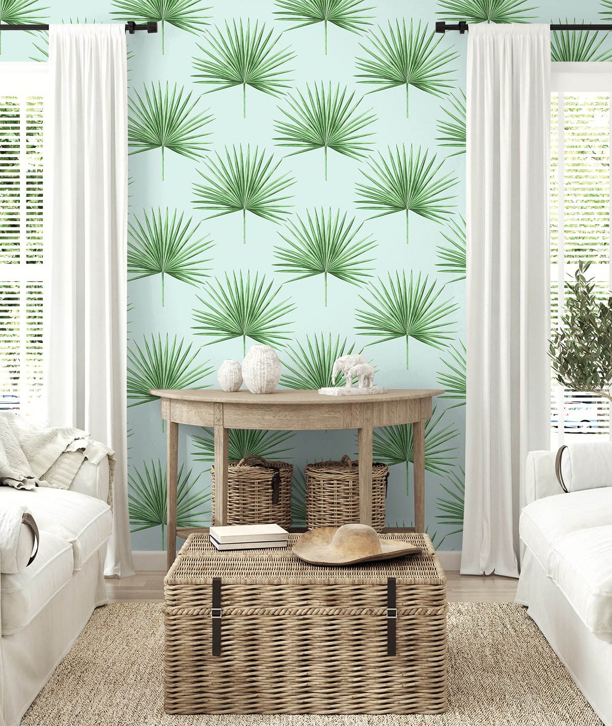 Seabrook Designs Pacific Palm Celeste & Jade Wallpaper HG10404