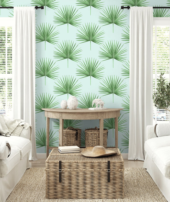 Seabrook Designs Pacific Palm Celeste & Jade Wallpaper Sample HG10404