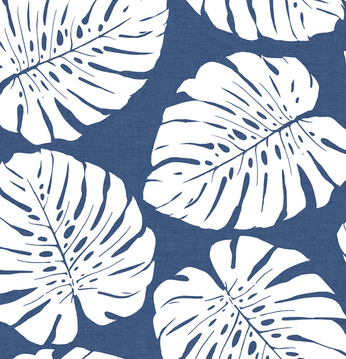 Seabrook Designs Monstera Leaf Blue Wallpaper HG10502