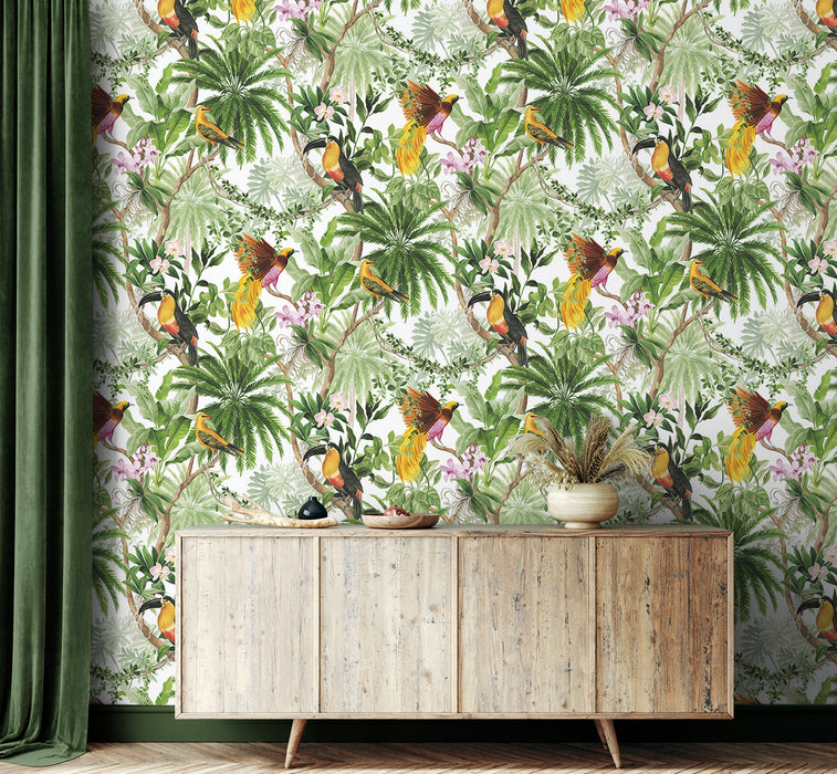 Seabrook Designs Tropical Bird White Wallpaper HG10900