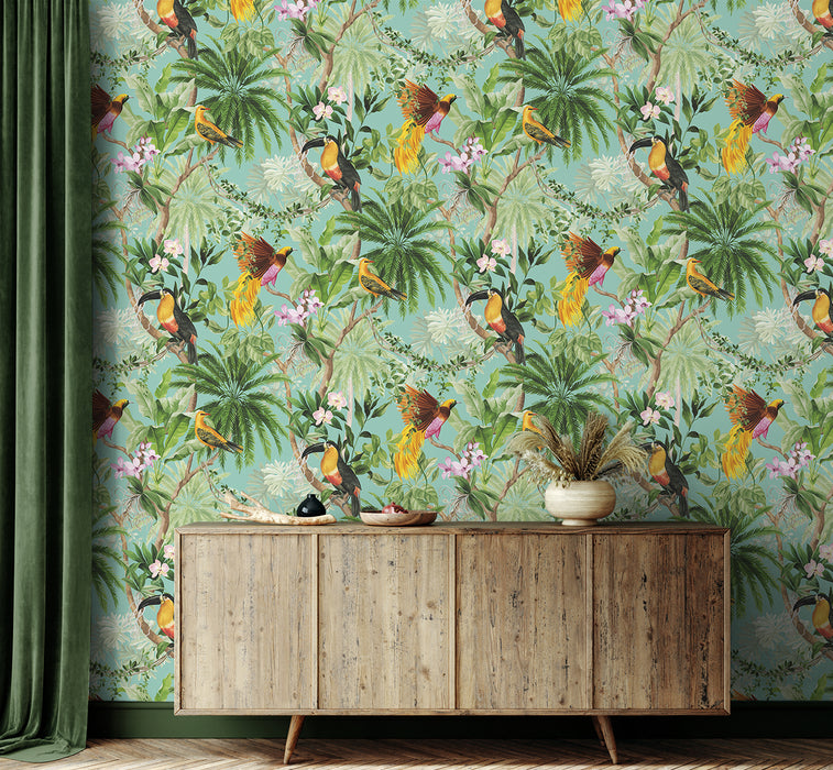 Seabrook Designs Tropical Bird Aqua Wallpaper HG10902