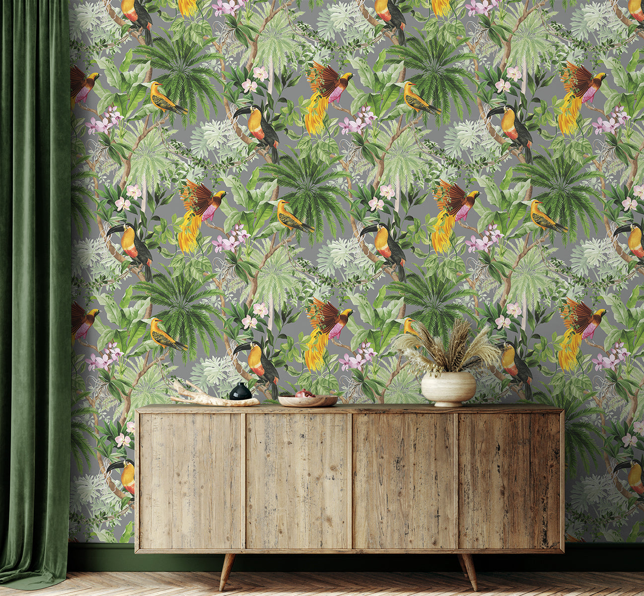 Seabrook Designs Tropical Bird Grey Wallpaper HG10908