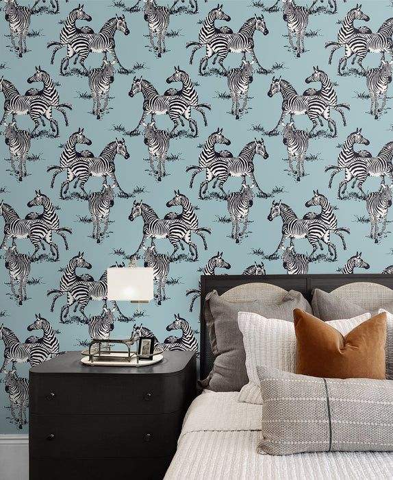 Seabrook Designs Playful Zebras Light Blue Wallpaper HG11102