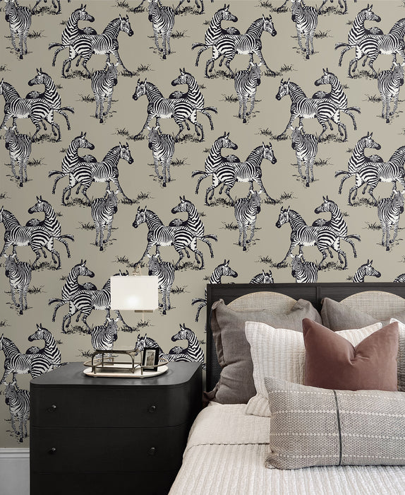 Seabrook Designs Playful Zebras Pavestone Wallpaper HG11110