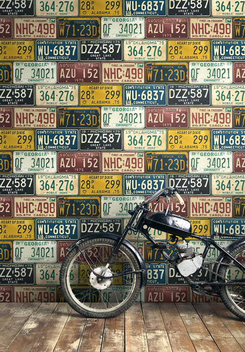 Seabrook Designs License Plates Mutlicolored Wallpaper HG11301