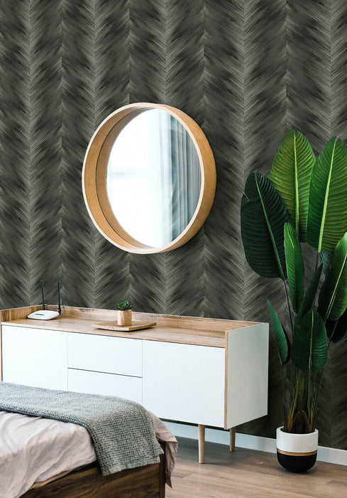 Seabrook Designs Washed Chevron Charcoal Wallpaper HG11700