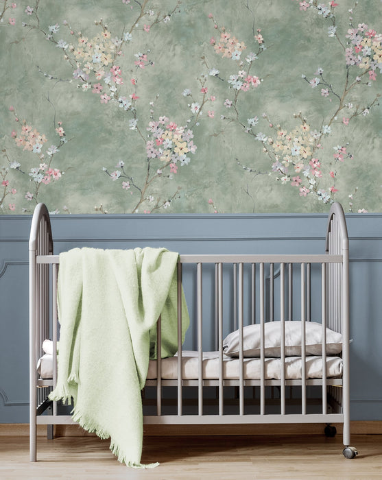 Seabrook Designs Floral Blossom Green Smoke Wallpaper HG11804