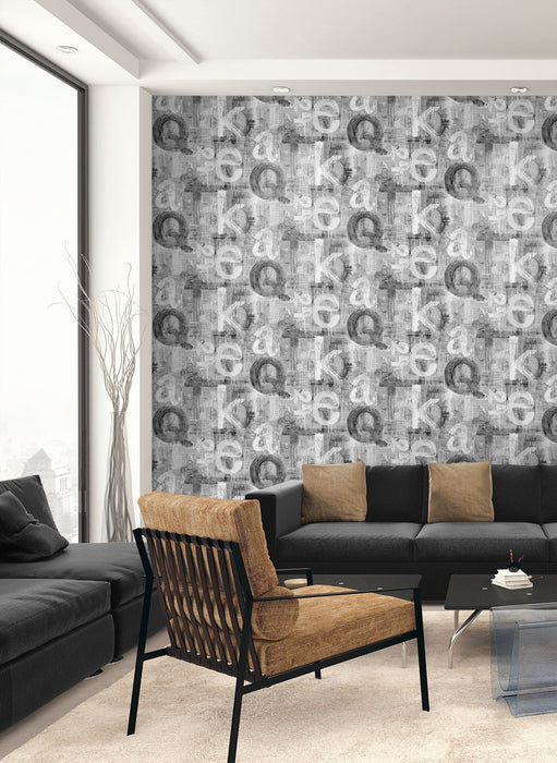 Seabrook Designs Graphic Letters Ash Wallpaper HG12000