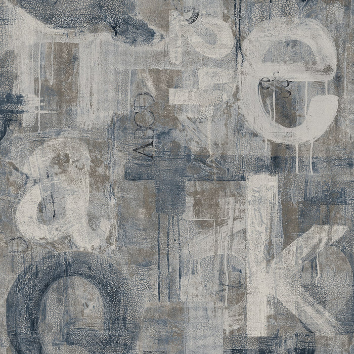 Seabrook Designs Graphic Letters Steel Blue & Mocha Wallpaper HG12002