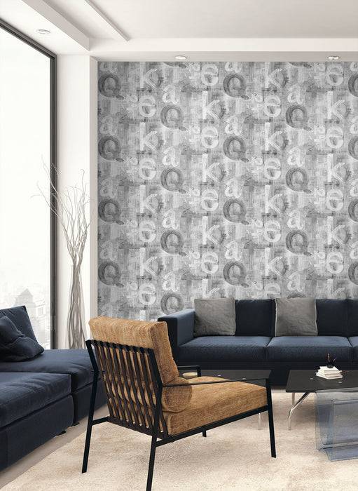 Seabrook Designs Graphic Letters Pewter Wallpaper HG12008