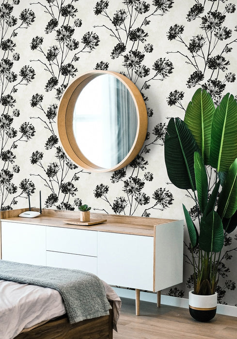 Seabrook Designs Dandelion Floral Ebony Wallpaper HG12100