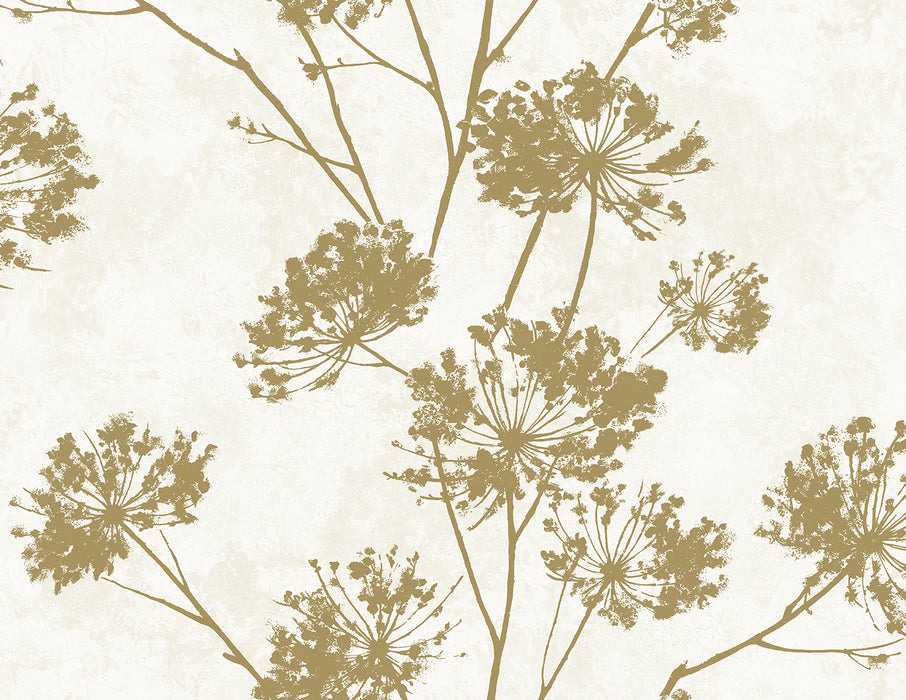 Seabrook Designs Dandelion Floral Metallic Gold Wallpaper HG12105