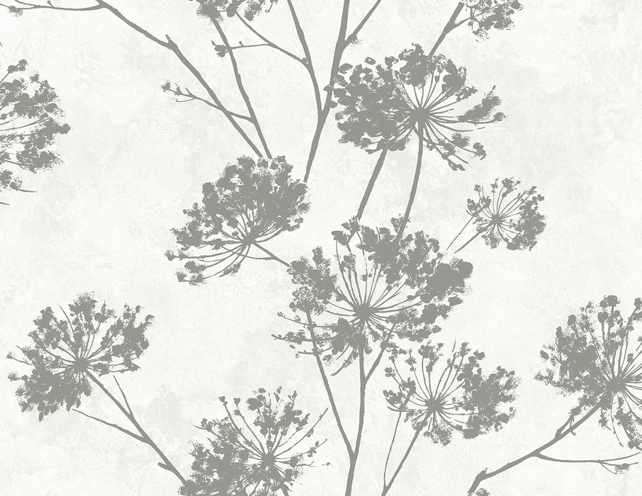 Seabrook Designs Dandelion Floral Metallic Silver Wallpaper HG12108