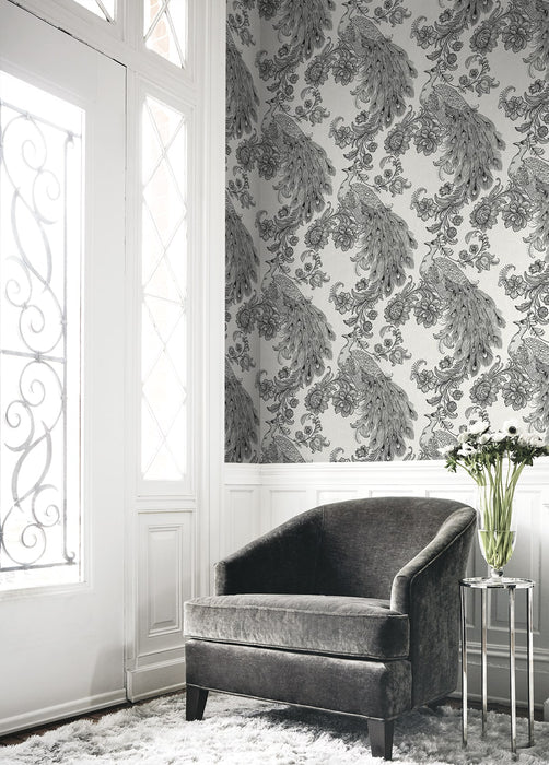 Seabrook Designs Peacock Ivory & Ebony Wallpaper HG12200NG