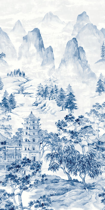 Seabrook Designs Misty Mountain Scenic Mural Bluestone Wallpaper HG12502M