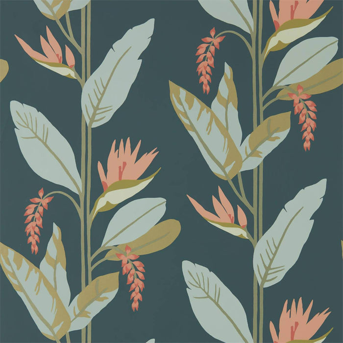 Harlequin Llenya Ink/Coral/Seaglass 112236 Wallpaper Sample HMIW112236