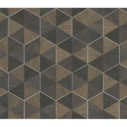 York Hexagram Wood Veneer Brown & Black Wallpaper HO2103