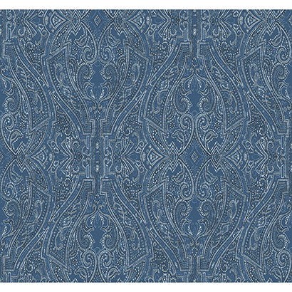 York Ascot Damask Blue Wallpaper HO2132