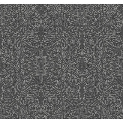 York Ascot Damask Black Wallpaper HO2134