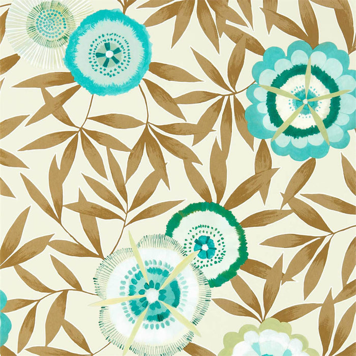 Harlequin Komovi Lagoon/Gold 112159 Wallpaper Sample HSAW112159