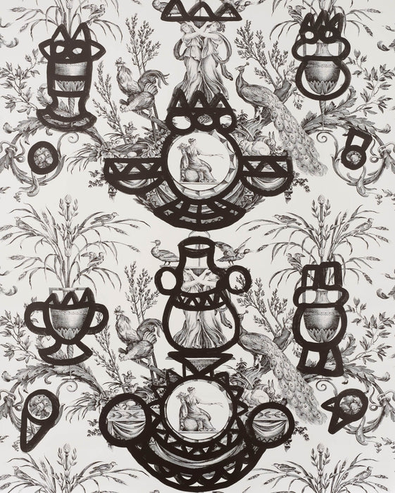 Pierre Frey Fontaine Et Animaux Barbouillage Noir/Blanc Wallpaper FP568001