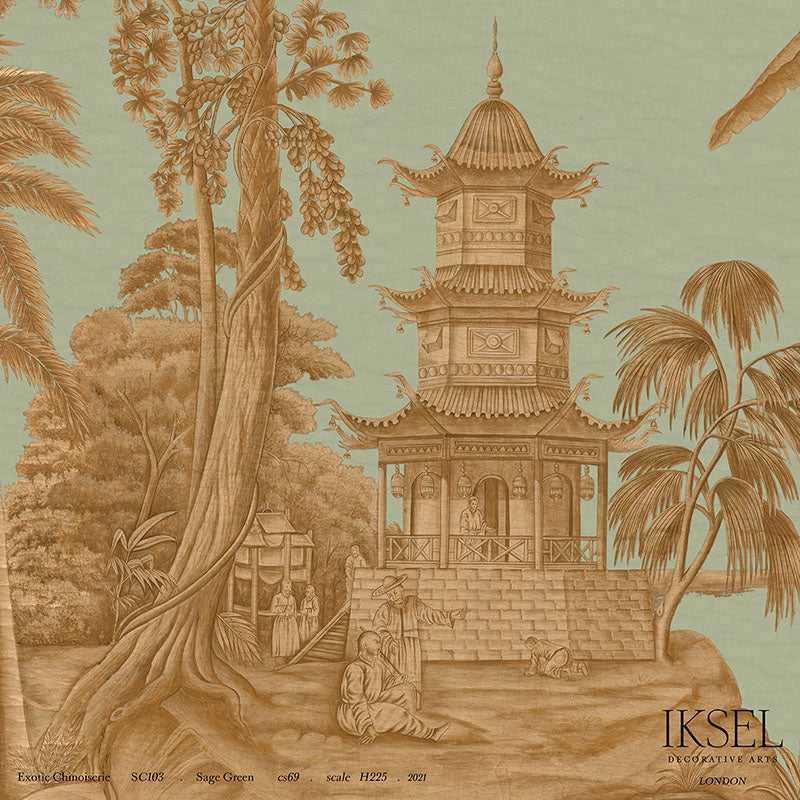 Schumacher Exotic Chinoiserie Sage Green Wallpaper IK2802