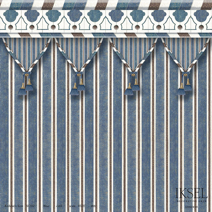 Schumacher Kubilai's Tent Blue Wallpaper IK3600